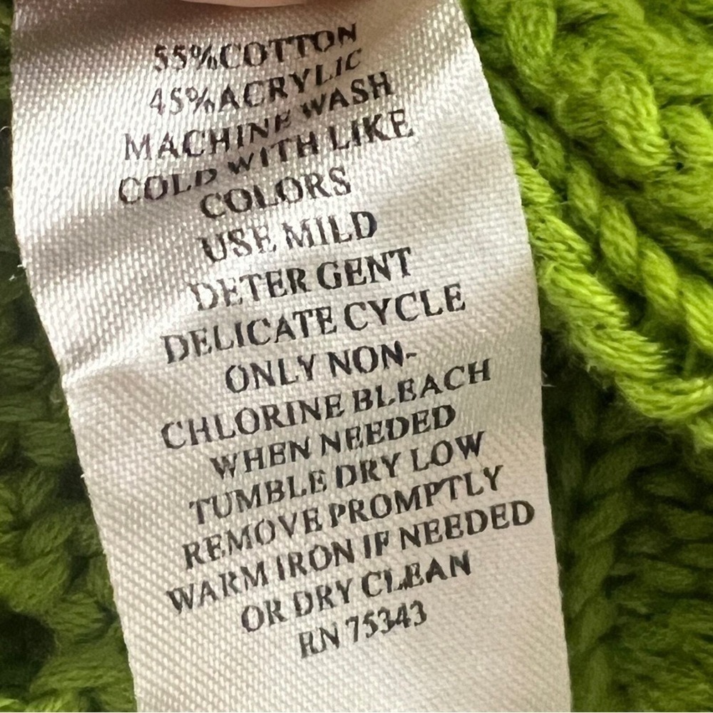 Fenn Wright Manson Large Lime Green Open Knit Cable Accent Pullover Sweater - Picture 5 of 5